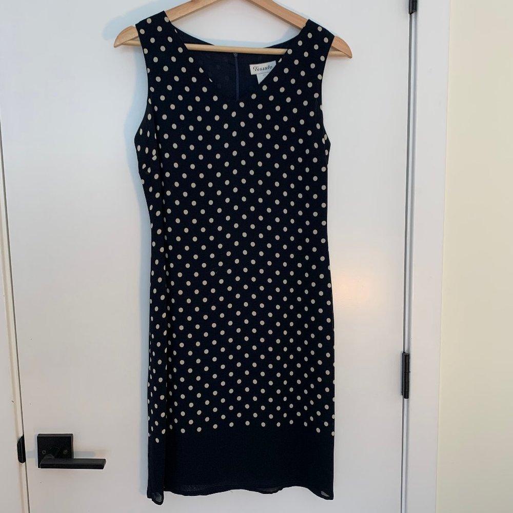 Tessuto Fully Lined Polkadot Navy Blue Shift Dress - Sz 4